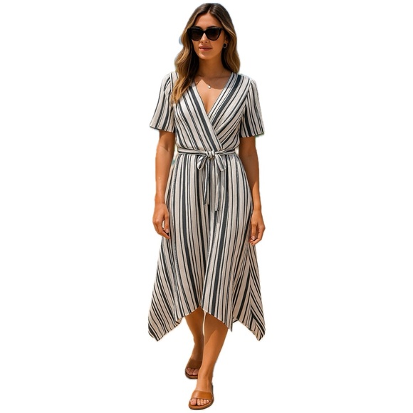Maurices Dresses & Skirts - NEW Maurices Striped Flutter Sleeve Dress Shark Bite Hem White Black XS 110094